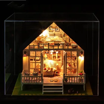 DIY Wooden Doll House Toys Dollhouse Miniature Box Kit With Cover And LED Furnitures Handcraft Miniature Dollhouse