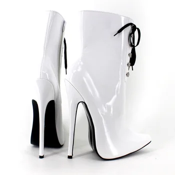 Extreme High Heels 19Cm Heels Ankle Boots Patent Leather Pointed Toe Stilettos Chaussures Femmes 2016 Hiver Short Boots Women