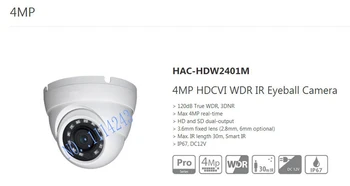 DAHUA Security Camera CCTV 4MP HDCVI WDR IR Eyeball Camera IP67 Without Logo HAC-HDW2401M