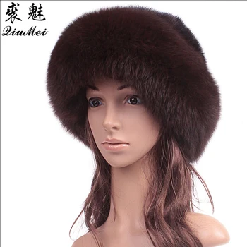 QiuMei Genuine Mink Fur Beanies Hats Russian Fluffy Real Fox Fur Hat Elegant Beanies Women Real Whole Skin Mink Fur Hat Caps
