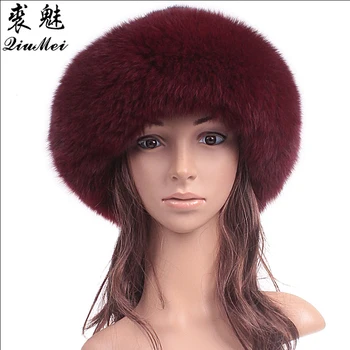 QiuMei Genuine Mink Fur Beanies Hats Russian Fluffy Real Fox Fur Hat Elegant Beanies Women Real Whole Skin Mink Fur Hat Caps
