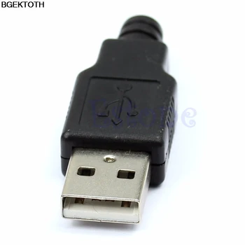 1set New 10pcs Type A Male USB 4 Pin Plug Socket Connector With Black Plastic Cover