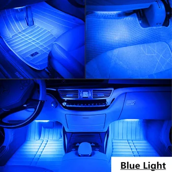 Car styling 4 in1 12V 6W Blue 4*12 LED Decorative Mood Foot Light Colorful Truck Charge Interior Atmosphere Daytime Running Lamp