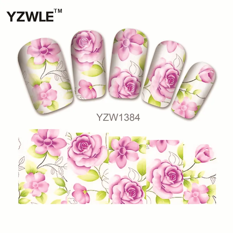 YZWLE 1 Sheet Chic Flower Nail Art Water Decals Transfer Stickers Splendid Water Decals Sticker(YZW-1384)
