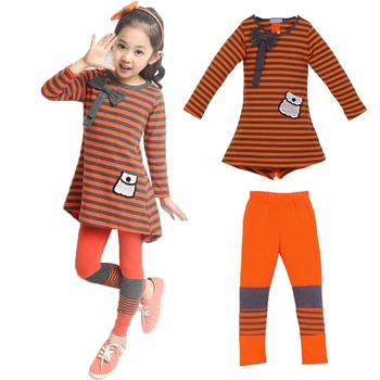 Kids clothes girls clothing sets 2017 Tracksuit for girls long sleeve stripe T-shirt + girl tightsfor teenage Children clothing