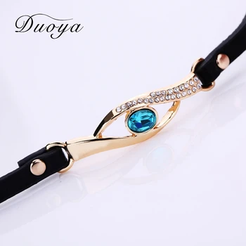 Duoya New Brand Eye Gemstone Luxury Watches Women Gold Bracelet Watch Dress Female PU Leather Electronic Quartz Wristwatches