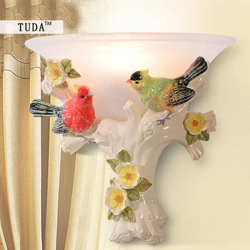 TUDA Bird Lamp Sitting Room Wall Lamp Bedroom Balcony LED Resin And Glass Lampshade Wall Lamp White Magpie Lamp