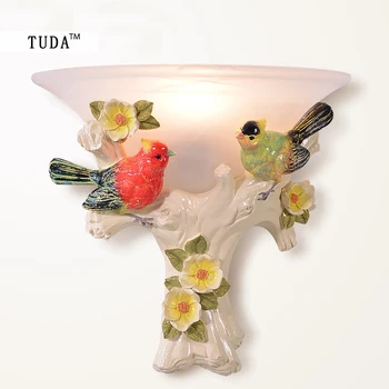 TUDA Bird Lamp Sitting Room Wall Lamp Bedroom Balcony LED Resin And Glass Lampshade Wall Lamp White Magpie Lamp