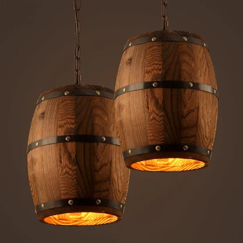 Industrial Wooden Cask Vintage Pendant Hanging Lighting E27 Iron Loft Light For Bar Cafe Restaurant Home Creative Interior Lamps