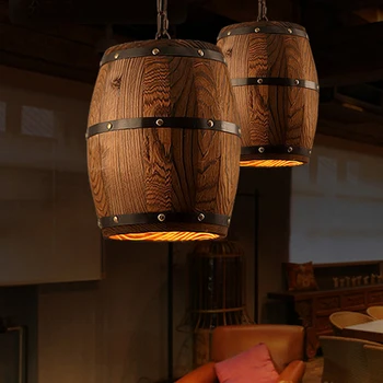 Industrial Wooden Cask Vintage Pendant Hanging Lighting E27 Iron Loft Light For Bar Cafe Restaurant Home Creative Interior Lamps