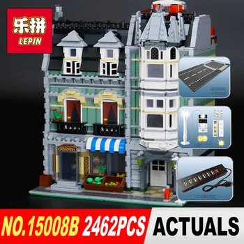 New With light Lepin 15008B 2462Pcs City Street Green Grocer Model Building Kits Blocks Bricks Compatible Educational toys