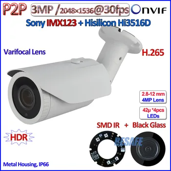 H.265 3.0MP 2MP ip camera POE Hisilicon Hi3516D 1080P outdoor ip camera ONVIF IMX123 Sensor WDR Security, 4MP HD Lens, IR-CUT