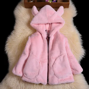 New Luxury Girls Winter Jackets Faxu Fur Children's Outerwear Baby Girl's Warm Hooded Faxu Rabbit Fur Coats For Cold Winter