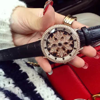Famous Brand Wathes Full Crystal Rotate Watch Women Luxury Colorful Zircon Rhinestone Watch Bangle Bracelet