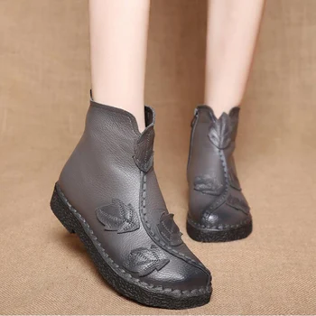 2016 Women's Winter Boots Women Winter Martin Shoes Woman Foliage Genuine Leather Snow Ankle Boots botas mujer zapatos mujer