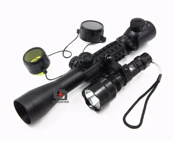 Illuminated 3-9x40EG Tactical Rifle Scope + CREE T6 LED Flash Light 5Mode C8 Torch Flashlight Combo for Riflescope Gun Hunting