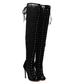 Party Shoes Thigh High boots Sexy pumps Over Knee boots women Gladiator Sandals High Heel shoes lace peep toe Pumps women D838