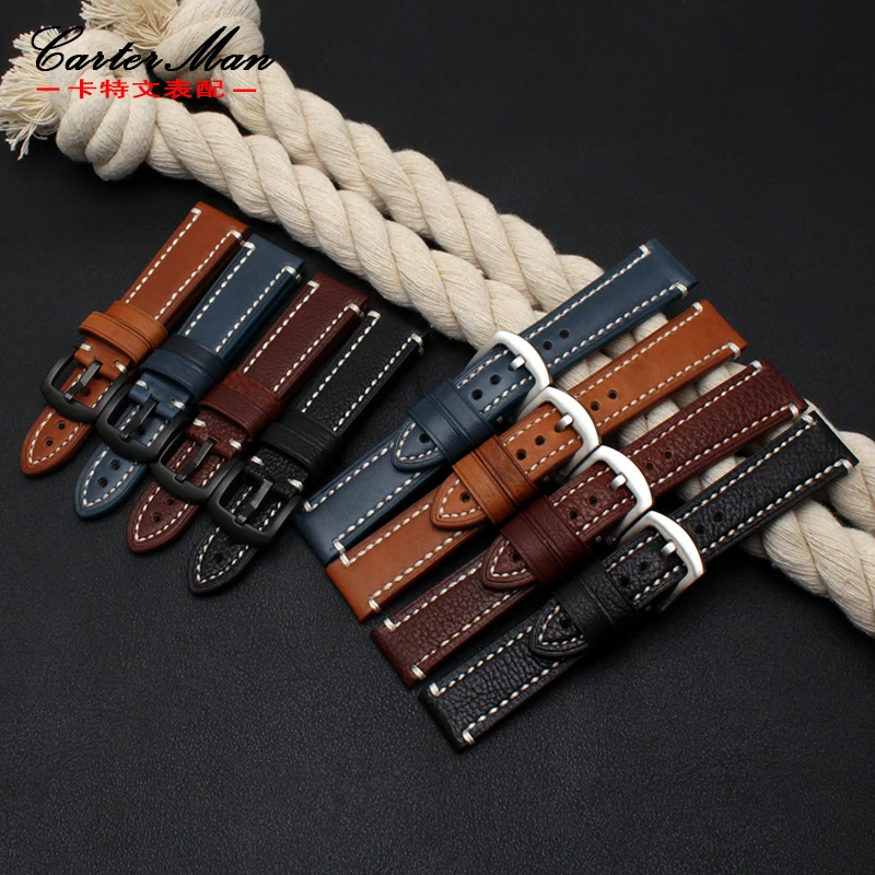 18mm 20mm 22mm Blue Leather Watch Band Men Women Replacement Leather Watch Strap Wristwatch Belt