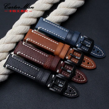 18mm 20mm 22mm Blue Leather Watch Band Men Women Replacement Leather Watch Strap Wristwatch Belt