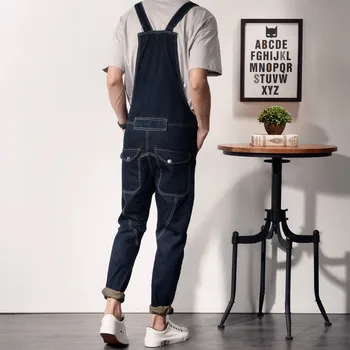 Amp;Hot Sell Men's Blue Distressed Denim Jeans Jumpsuits Men Denim Jumpsuits Plus Size S-XXL