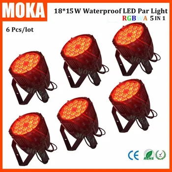 6 pcs/lot LED par 18x15W waterproof led par 5in1 RGBWA led par can light DMX 512 /Master/slave control led flat par light