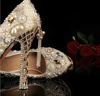 Luxury High Heels Rhinestone Crystal Wedding Bridal Dress Shoe Jeweled Beaded Women Evening Prom Party Shoes Bridal Dress Shoes