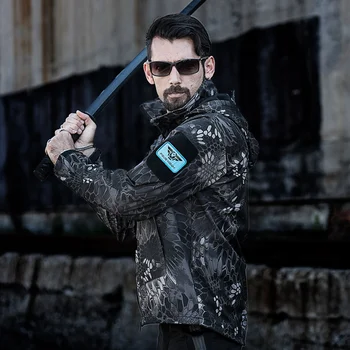 ROCOTACTICAL Mens Softshell Windproof Tactical Jacket Military Hoodie Jacket Windbreaker Camouflage Army Jacket XXXL