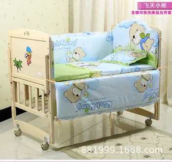 Promotion! 10PCS Baby crib bedding set cotton baby bedclothes (bumpers+matress+pillow+duvet) 100*60/110*65cm