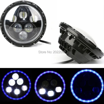 Wrangler LED Headlights Bulb with blue Halo Angel Eye Ring DRL 7 inch led headlight for wrangler JK LJ CJ Hummer H1 H2