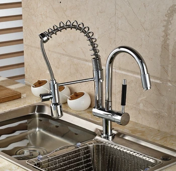 Classic Chrome Brass Hands Free Deck Mount Kitchen Faucet Single Handle LED Light Kitchen Hot Cold Water Taps