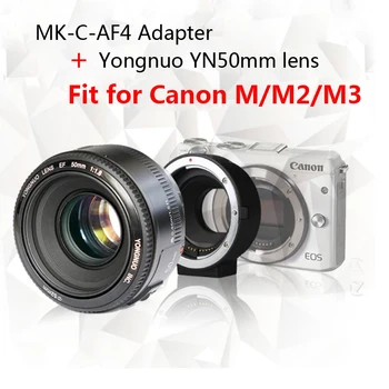 Yongnuo YN50mm F1.8 lens AF/MF Standard Prime Lens + Meike MK-C-AF4 Meike Electronic Auto Focus Adapter For Canon M M2 M3 Camera