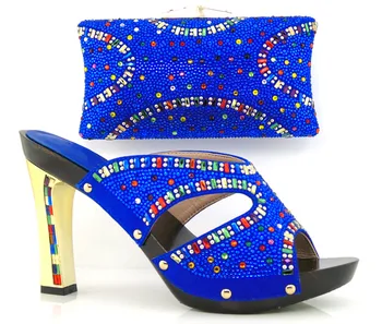 Fashion Italian Matching Shoe And Bag Set With Rhinestone in royal blue !HLL1-11