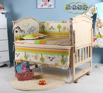 Promotion! 10PCS Duvet, Baby cot bedding set Bed Linen cot bumper cotton cribs for baby (bumpers+matress+pillow+duvet)