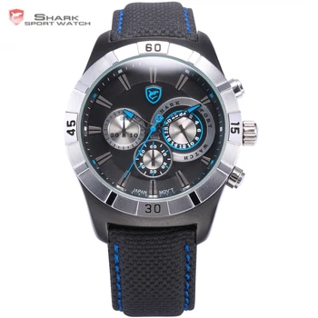 Ganges Shark Sport Watch Blue Auto Date Water Resistant Black Nylon Band Outdoor Men Military Watches Masculino Relogio / SH288