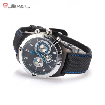 Ganges Shark Sport Watch Blue Auto Date Water Resistant Black Nylon Band Outdoor Men Military Watches Masculino Relogio / SH288