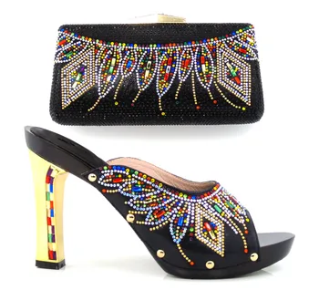 African shoes and matching bag set with rhineston italian ladies high heels pumps green!HLL1-5