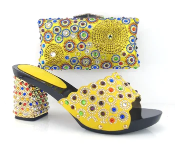 African shoes and matching bag set with rhineston italian ladies high heels pumps green !HBQ1-12