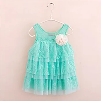 Cute Kids Girls Princess Dresses Big Flower Lace Layers Toddlers Baby Strap Dresses Candy Color Lolita Style Sleeveless Dresses