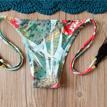 2017 Crochet Sexy Bikini Sets Women Sexy Pure Handmade Lotus Leaf Ear Halter Swimwear Floral Print Biquini Low Waist Swimsuit