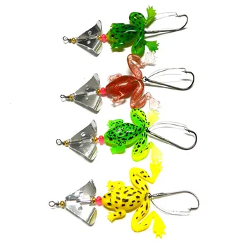 8cm 6.2g Soft Rubber Frog Fishing Lure 3D Eye Simulation Frog Spinner Spoon Bait Fishing Tackle Accessories SP011