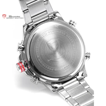Winghead Shark Sport Watch Luxury LCD Digital Red White Dual Time Date Alarm Stopwatch Steel Strap Mens Quartz Wristwatch /SH328