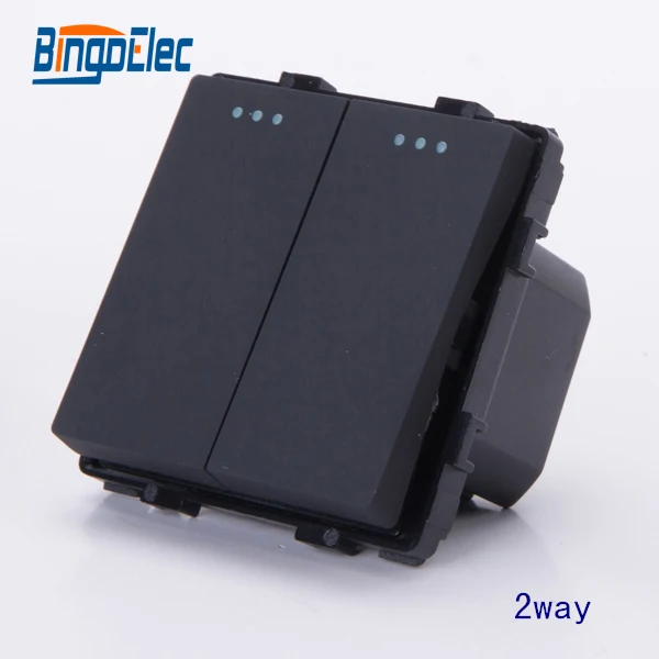 BINGO ELEC 2gang 2way black push switch function part, no frame,EU/UK,