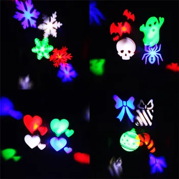 4 Pattern LED Snowflake Love Heart Halloween Candy Laser Projector Moving Stage Effect Lamp Christmas Holiday Party Light