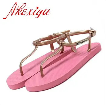 Akexiya Sandals female summer students 2017 new Rome refers to the joints toe simple soft and easy to play beach flat shoes#3