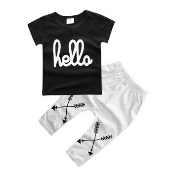 New baby boys summer cotton clothing 2pcs/set letter printing T-shirt+casual Pants baby boutique clothing