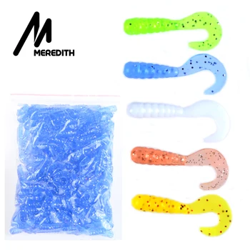Meredith 200pcs/bag 4.5cm 1.1g 5Colors Artificial Curly Tail Maggots Grub Worm Fishing Lures Soft Grubs