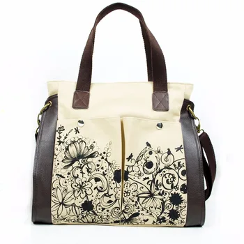 Women Trendy Canvas & PU Leather Splicing Handbag Restore Ancient Ways Printing 2016 HOT Ethnic Style Designer Shoulder Bag