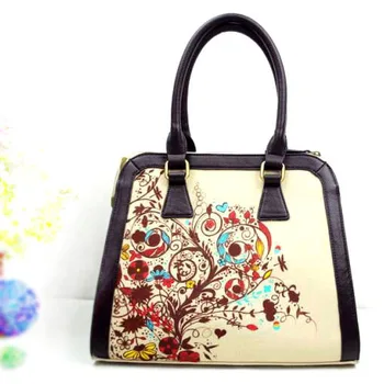 NEW Canvas Bag Women 2016 Trendy Fashion Classy Printing Handbag Ladies Classy Ethnic Style Flowers Shoulder Bag