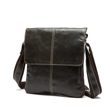 Designer Flap Bag Retro Genuine Leather Male Shoulder Bag Top Layer Cowhide Fashion Zipper Work Bag Men Crossbody Bag