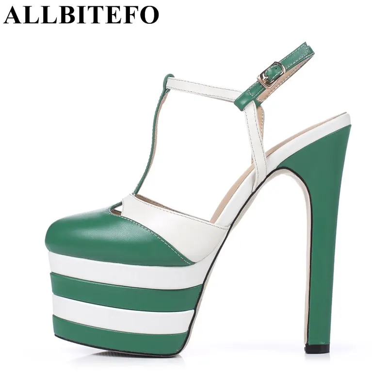 ALLBITEFO sexy fashion supper high heels women party shoes genuine leather high heel shoes platform women sandals summer shoes